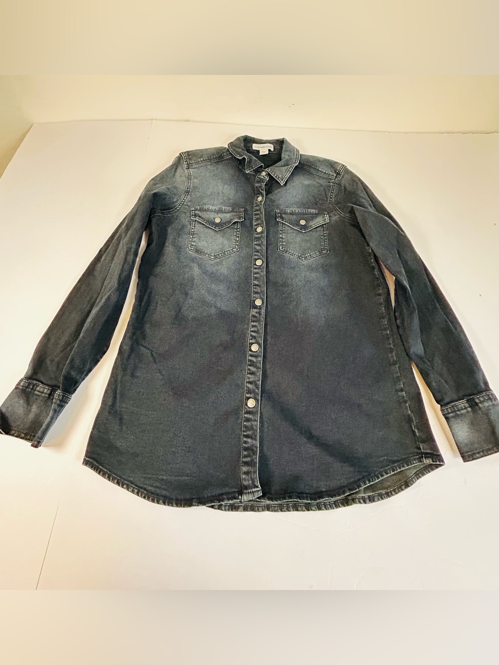 Coldwater Creek Dark Blue Washed Denim Shirt Shacket